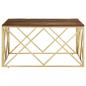 Preview: Couchtisch Golden Edelstahl und Massivholz