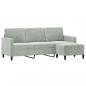 Preview: 3-Sitzer-Sofa mit Hocker Hellgrau 180 cm Samt