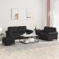 Preview: ARDEBO.de - 3-tlg. Sofagarnitur mit Kissen Schwarz Kunstleder