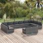 Preview: ARDEBO.de - 12-tlg. Garten-Lounge-Set mit Kissen Grau Poly Rattan
