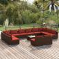 Preview: ARDEBO.de - 13-tlg. Garten-Lounge-Set mit Kissen Braun Poly Rattan