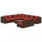 Preview: 10-tlg. Garten-Lounge-Set mit Kissen Braun Poly Rattan