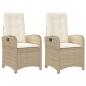 Preview: Gartensessel mit Kissen 2 Stk. Verstellbar Beige Poly Rattan