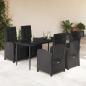 Preview: ARDEBO.de - 5-tlg. Garten-Essgruppe mit Kissen Schwarz Poly Rattan