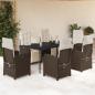 Preview: ARDEBO.de - 7-tlg. Garten-Essgruppe mit Kissen Braun Poly Rattan