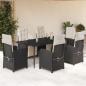 Preview: ARDEBO.de - 7-tlg. Garten-Essgruppe mit Kissen Schwarz Poly Rattan