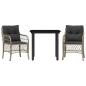 Preview: 3-tlg. Bistro-Set mit Kissen Hellgrau Poly Rattan