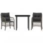 Preview: 3-tlg. Bistro-Set mit Kissen Grau Poly Rattan