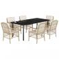 Preview: 7-tlg. Garten-Essgruppe mit Kissen Beige Poly Rattan