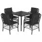 Preview: 5-tlg. Garten-Essgruppe mit Kissen Schwarz Poly Rattan