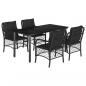 Preview: 5-tlg. Garten-Essgruppe mit Kissen Schwarz Poly Rattan