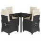 Preview: 5-tlg. Garten-Essgruppe mit Kissen Schwarz Poly Rattan