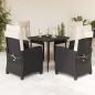 Preview: ARDEBO.de - 5-tlg. Garten-Essgruppe mit Kissen Schwarz Poly Rattan