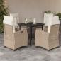 Preview: ARDEBO.de - 5-tlg. Garten-Essgruppe mit Kissen Beige Poly Rattan