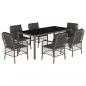 Preview: 7-tlg. Garten-Essgruppe mit Kissen Grau Poly Rattan