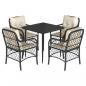 Preview: 5-tlg. Garten-Essgruppe mit Kissen Schwarz Poly Rattan