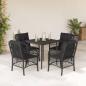 Preview: ARDEBO.de - 5-tlg. Garten-Essgruppe mit Kissen Schwarz Poly Rattan