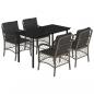 Preview: 5-tlg. Garten-Essgruppe mit Kissen Grau Poly Rattan