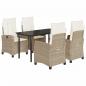 Preview: 5-tlg. Garten-Essgruppe mit Kissen Beige Poly Rattan