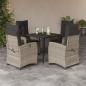 Preview: ARDEBO.de - 5-tlg. Garten-Essgruppe mit Kissen Hellgrau Poly Rattan