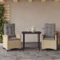 Preview: ARDEBO.de - 3-tlg. Garten-Essgruppe mit Kissen Beigemischung Poly Rattan