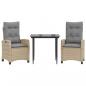 Preview: 3-tlg. Garten-Essgruppe mit Kissen Beigemischung Poly Rattan