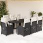 Preview: ARDEBO.de - 9-tlg. Garten-Essgruppe mit Kissen Schwarz Poly Rattan