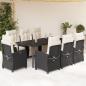 Preview: ARDEBO.de - 9-tlg. Garten-Essgruppe mit Kissen Schwarz Poly Rattan