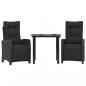 Preview: ARDEBO.de - 3-tlg. Garten-Essgruppe mit Kissen Schwarz Poly Rattan