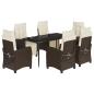 Preview: 7-tlg. Garten-Essgruppe mit Kissen Braun Poly Rattan