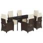 Preview: 7-tlg. Garten-Essgruppe mit Kissen Braun Poly Rattan