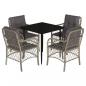 Preview: 5-tlg. Garten-Essgruppe mit Kissen Hellgrau Poly Rattan