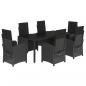 Preview: 7-tlg. Garten-Essgruppe mit Kissen Schwarz Poly Rattan