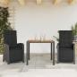 Preview: ARDEBO.de - 3-tlg. Bistro-Set mit Kissen Schwarz Poly Rattan
