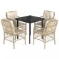 Preview: 5-tlg. Garten-Essgruppe mit Kissen Beige Poly Rattan