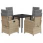 Preview: 5-tlg. Garten-Essgruppe mit Kissen Beigemischung Poly Rattan