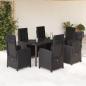 Preview: ARDEBO.de - 7-tlg. Garten-Essgruppe mit Kissen Schwarz Poly Rattan