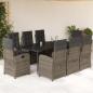 Preview: ARDEBO.de - 9-tlg. Garten-Essgruppe mit Kissen Grau Poly Rattan