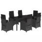 Preview: 7-tlg. Garten-Essgruppe mit Kissen Schwarz Poly Rattan