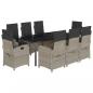 Preview: 9-tlg. Garten-Essgruppe mit Kissen Hellgrau Poly Rattan
