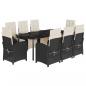 Preview: 9-tlg. Garten-Essgruppe mit Kissen Schwarz Poly Rattan