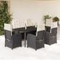Preview: ARDEBO.de - 7-tlg. Garten-Essgruppe mit Kissen Schwarz Poly Rattan