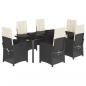Preview: 7-tlg. Garten-Essgruppe mit Kissen Schwarz Poly Rattan