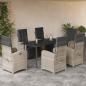 Preview: ARDEBO.de - 7-tlg. Garten-Essgruppe mit Kissen Hellgrau Poly Rattan