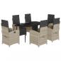 Preview: 7-tlg. Garten-Essgruppe mit Kissen Hellgrau Poly Rattan