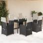 Preview: ARDEBO.de - 7-tlg. Garten-Essgruppe mit Kissen Schwarz Poly Rattan
