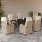 Preview: ARDEBO.de - 7-tlg. Garten-Essgruppe mit Kissen Beige Poly Rattan