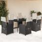 Preview: ARDEBO.de - 7-tlg. Garten-Essgruppe mit Kissen Schwarz Poly Rattan