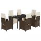 Preview: 7-tlg. Garten-Essgruppe mit Kissen Braun Poly Rattan