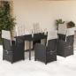 Preview: ARDEBO.de - 7-tlg. Garten-Essgruppe mit Kissen Schwarz Poly Rattan